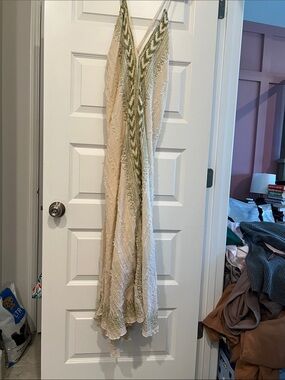 Karma Highway Boho Cream Maxi Dress with Olive Embroidery
